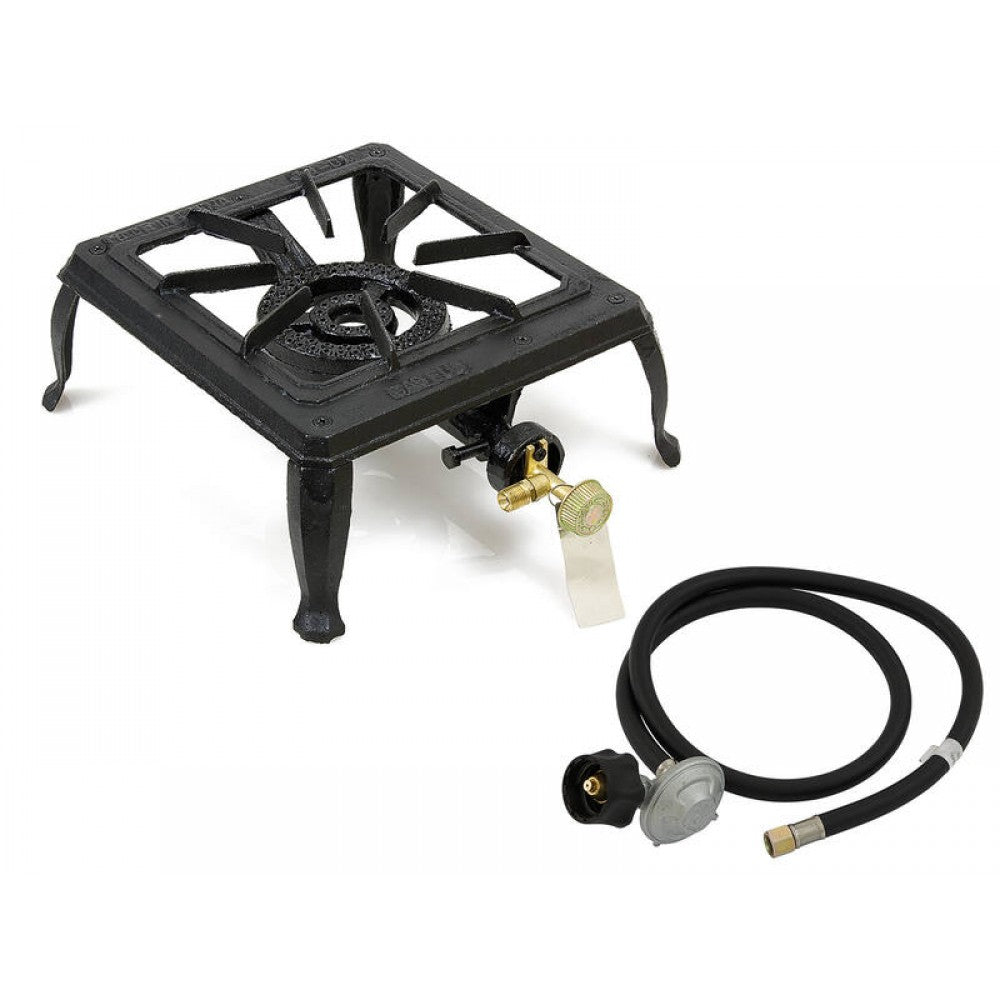 Single Burner LPG Gas Hob Cooker Stove | Cast Iron, Dual Ring + QCC Regulator