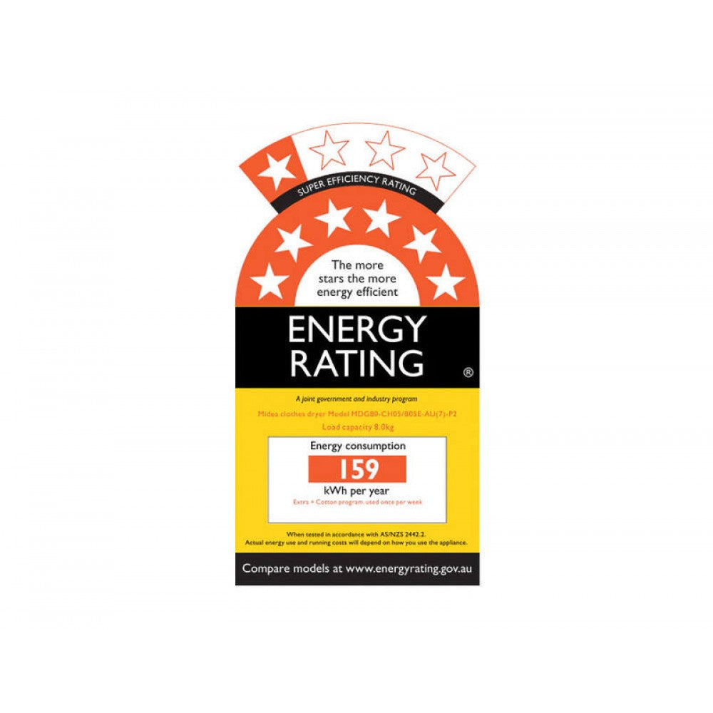 8kg Heat Pump Tumble Dryer - 7 Stars Energy Rating - White - MIDEA