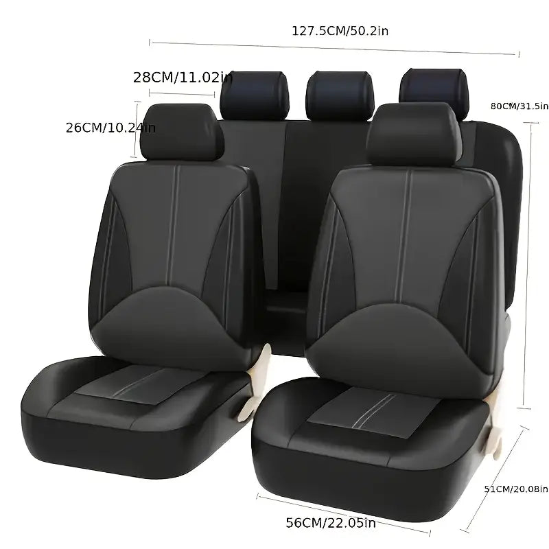 Faux Leather Universal Car Seat Cover 9pcs Set - Black
