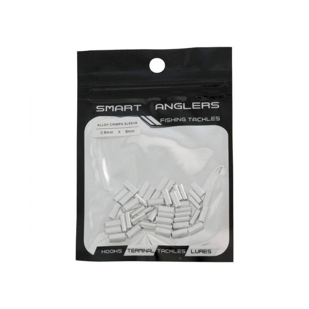 Pack of 50 - 0.8mm x 8mm Alloy Crimps Sleeve - Smart Anglers Fishing Tackle