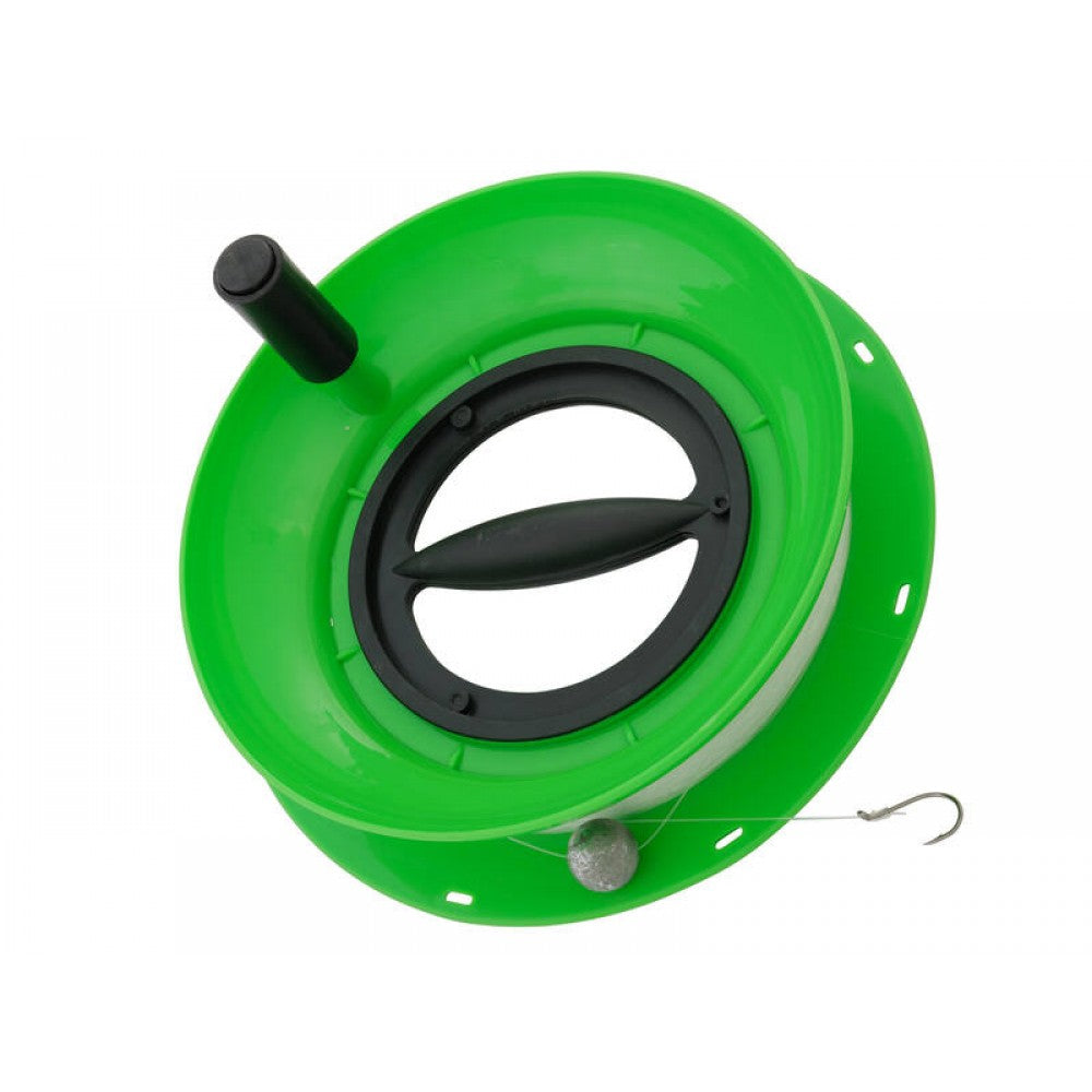 10" Fixed Handle Hand Caster Fishing Spool with Line, Sinker & Hook - FISHTECH