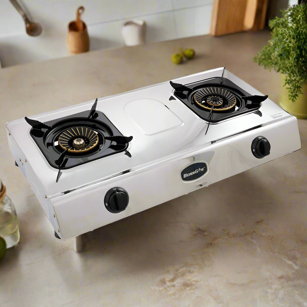 7.7kW Double Burner LPG Gas Stove - Stainless Steel - For Indoor Use