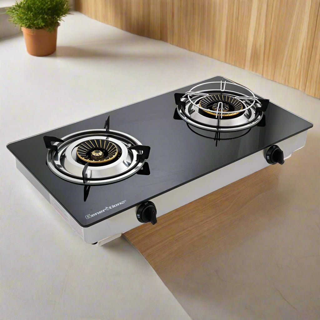 7.7kW Double Burner LPG Gas Stove - Tempered Glass - For Indoor Use