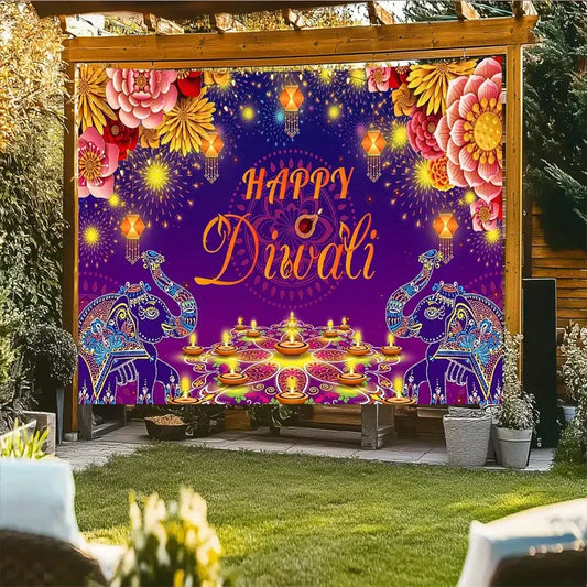 1pc Happy Diwali Colorful Floral Backdrop NO 8
