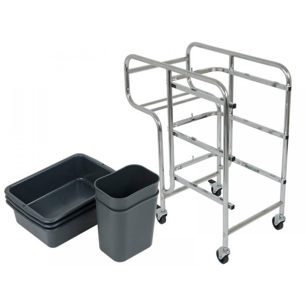 3 Tier Trolley Service Cart | 3x Deep Tray + 2x End Bins | Commercial Cleaning