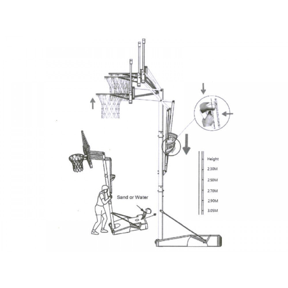 Basketball Hoop Stand 2.3m - 3.05m Adjustable Height System