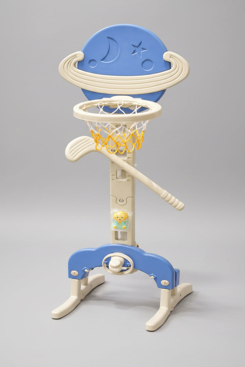 Keezi Kids Basketball Hoop Stand Adjustable 6-in-1 Sports Center Toys Set Blue