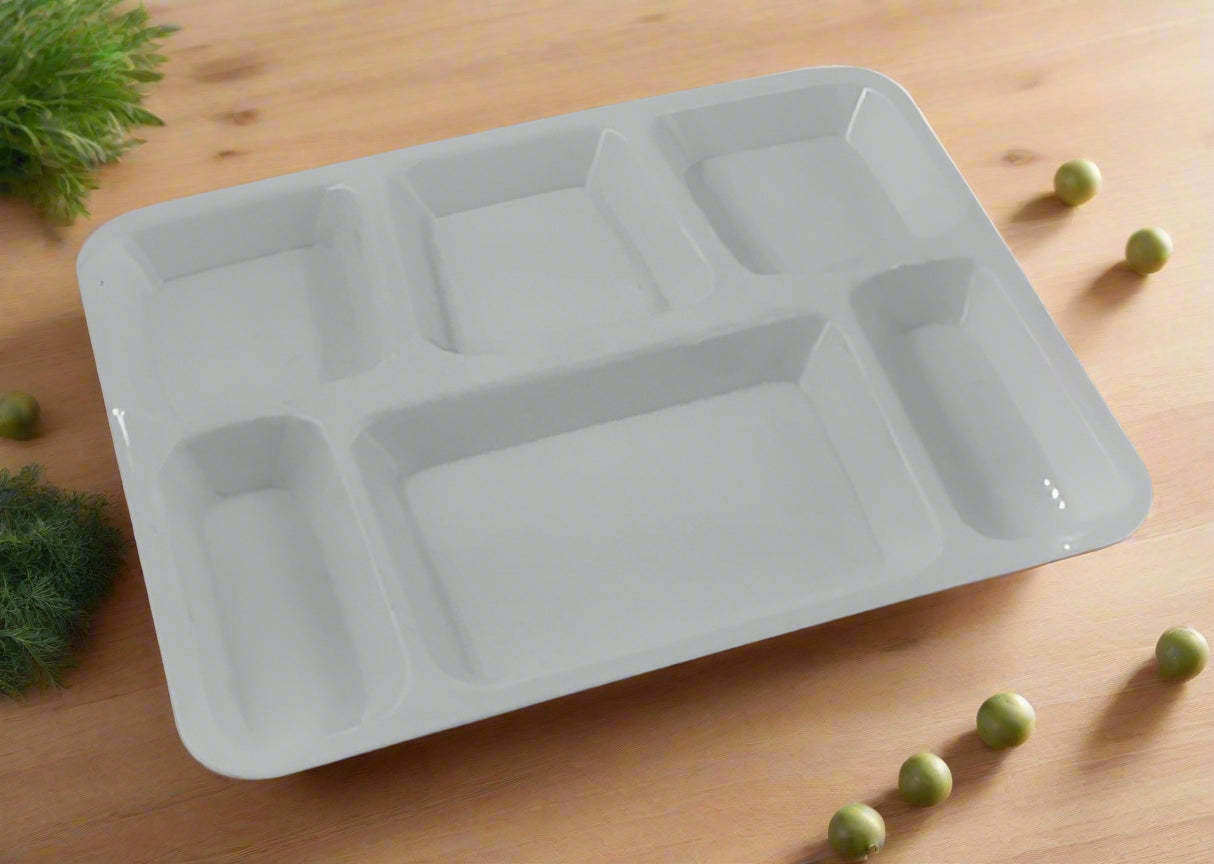 Compartment Plate White - Rectangular White Acrylic 6