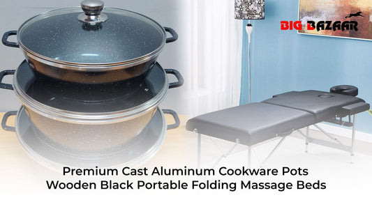 Premium Cast Aluminum Cookware Pots & Wooden Black Portable Folding Massage Beds