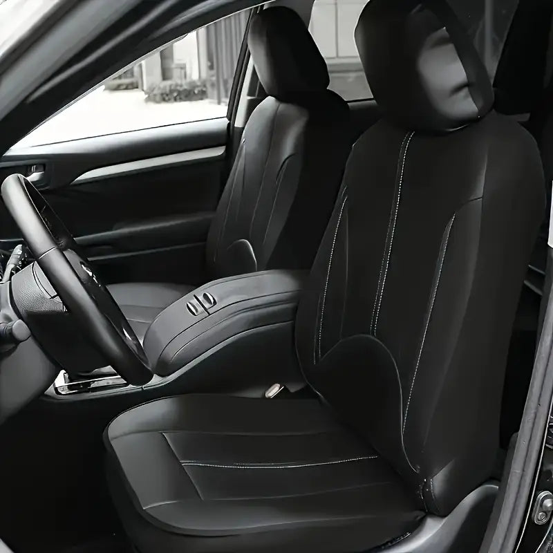 Faux Leather Universal Car Seat Cover 9pcs Set - Black
