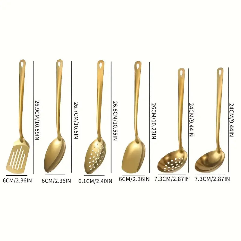 6pcs Korean Style Stainless Steel Gold-Plated Spatula Kitchenware Set