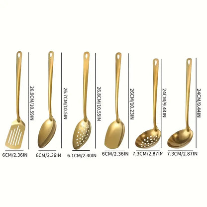 6pcs Korean Style Stainless Steel Gold-Plated Spatula Kitchenware Set