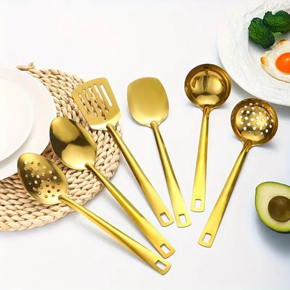 6pcs Korean Style Stainless Steel Gold-Plated Spatula Kitchenware Set