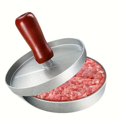 Heavy-Duty Stainless Steel Burger Press with Wooden Handle