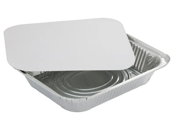 100x Hot Food Foil Containers & Foil Backed Lids - Large 31cm x 25cm x 5.5cm