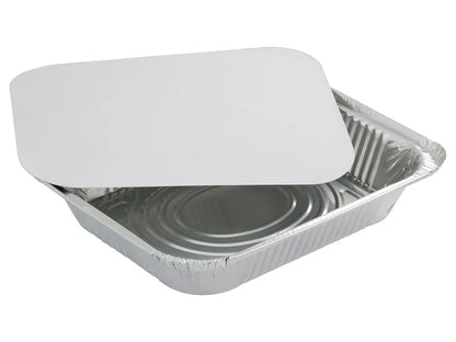 100x Hot Food Foil Containers & Foil Backed Lids - Large 31cm x 25cm x 5.5cm