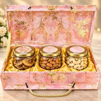 Dry Fruit Gift Box with Designer Glass 3 Jars