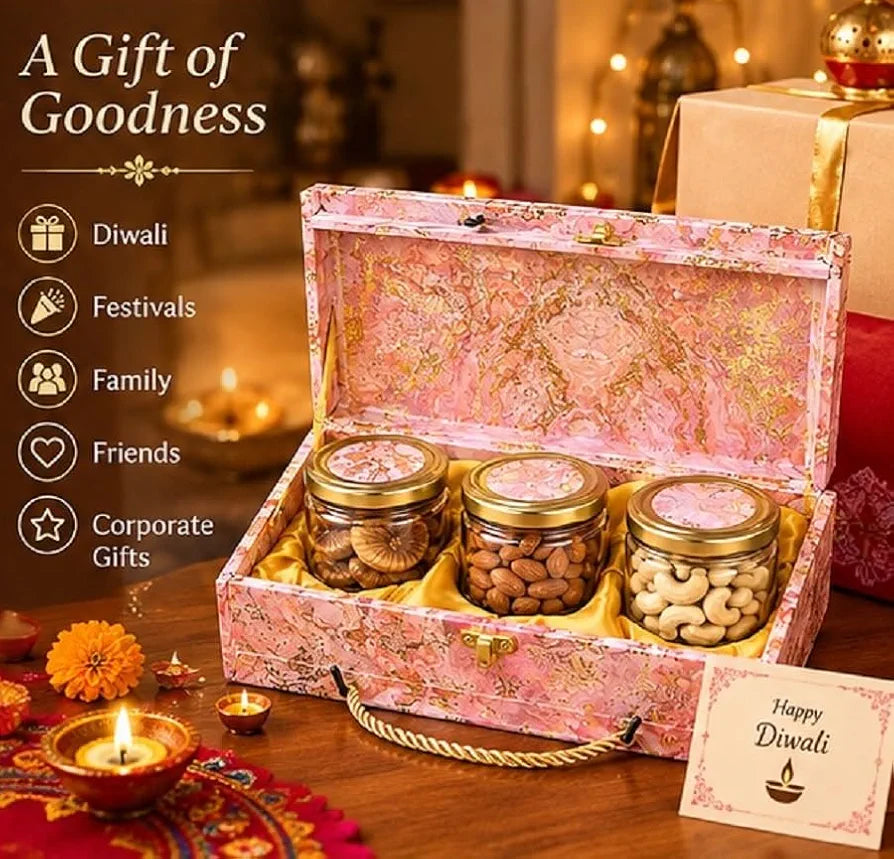 Dry Fruit Gift Box with Designer Glass 3 Jars