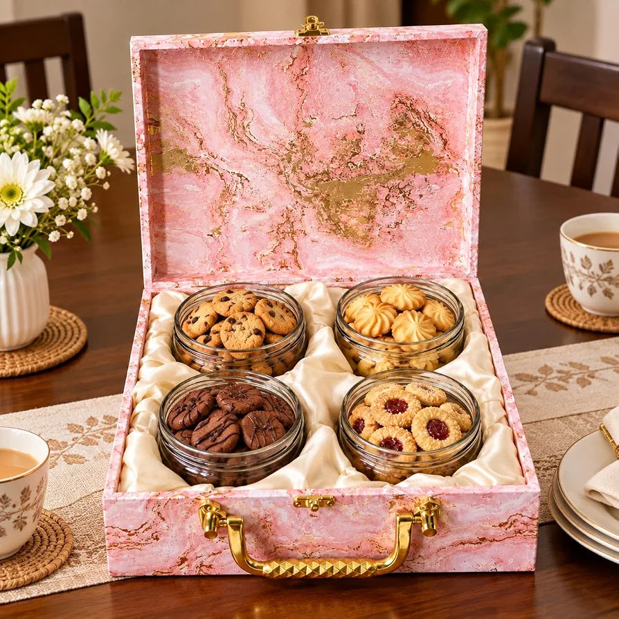 Dry Fruit Gift Box with 4 Designer Glass Jars
