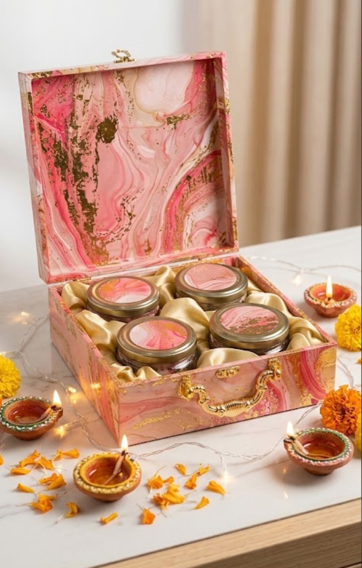 Dry Fruit Gift Box with 4 Designer Glass Jars