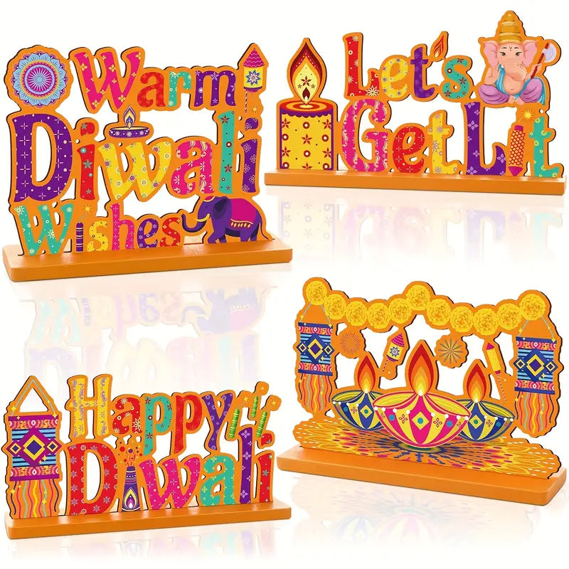 4pcs Festive Wooden Decorative Lanterns