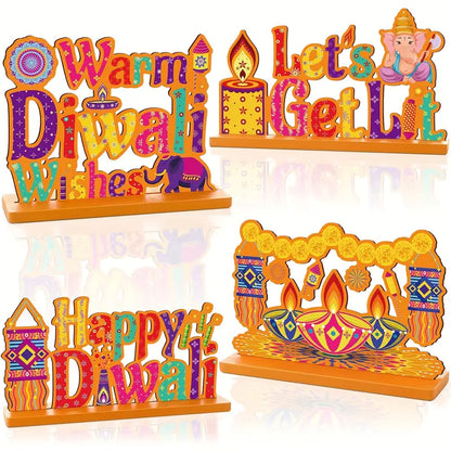4pcs Festive Wooden Decorative Lanterns