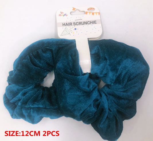 HAIR SCRUNCHIE VELVET, 12cm, 2pcs, GREEN