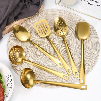 6pcs Korean Style Stainless Steel Gold-Plated Spatula Kitchenware Set
