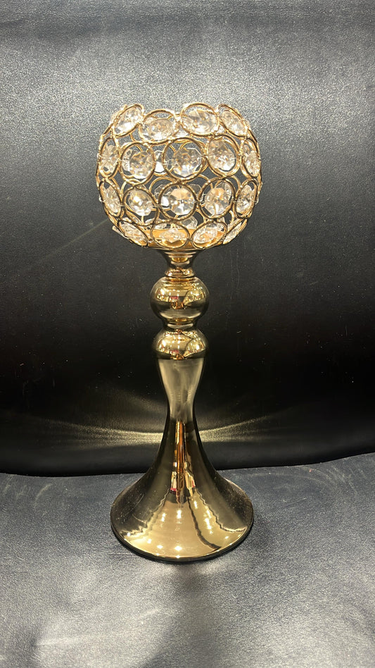 Candle Holder - Golden With Pearls