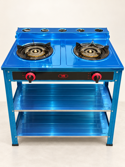 Stainless Steel Free Standing 2 Burner Gas Stove With Shelf