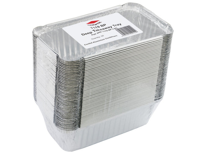 50 Medium Oblong Foil Tray Containers with Lids - 840ml - 19cm x 11cm x 5.5cm