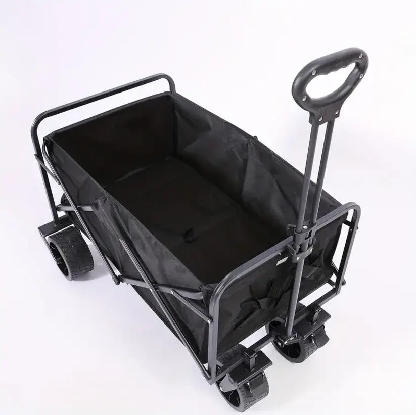 Foldable Utility Wagon Cart - All-Terrain with Adjustable Handle (Black)