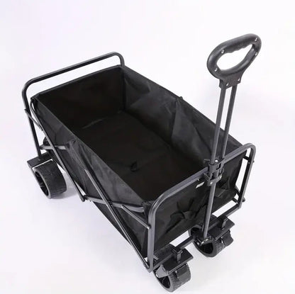 Foldable Utility Wagon Cart - All-Terrain with Adjustable Handle (Black)
