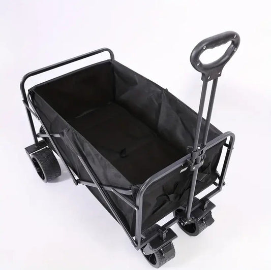 Foldable Utility Wagon Cart - All-Terrain with Adjustable Handle (Black)