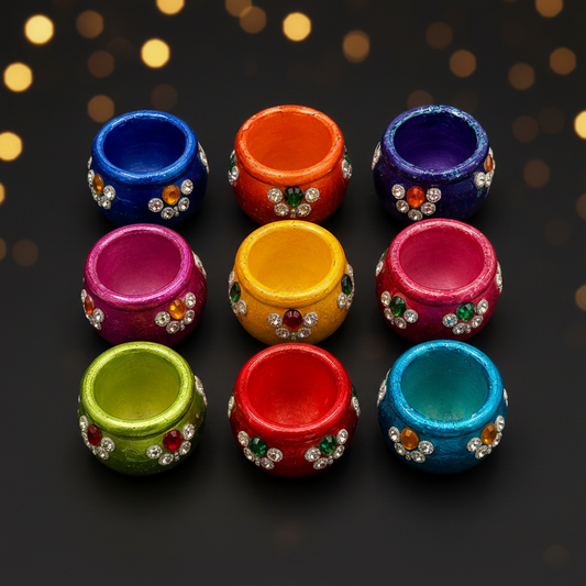 Set of 9 decorative diya holders