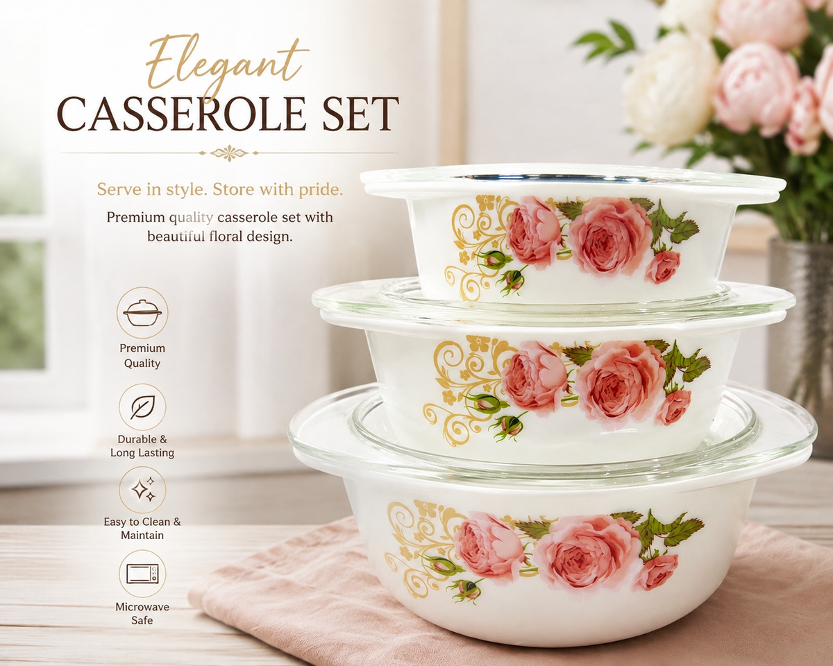 3 Pcs Casserole Set With Lids