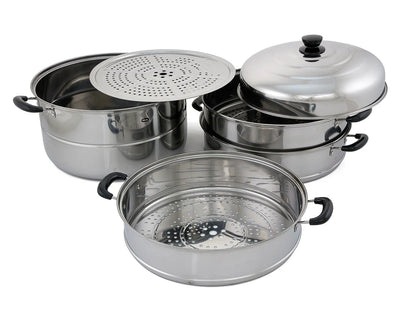 40cm Steamer Pot 3 Layer + Lid | Stainless Steel Commercial Kitchen Steamers