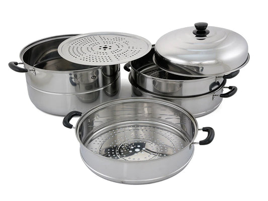 40cm Steamer Pot 3 Layer + Lid | Stainless Steel Commercial Kitchen Steamers
