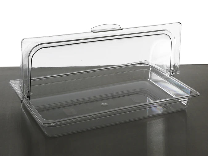 1/1GN Serving Tray with Tall Hinged Lid Food Cover - Clear Polycarbonate