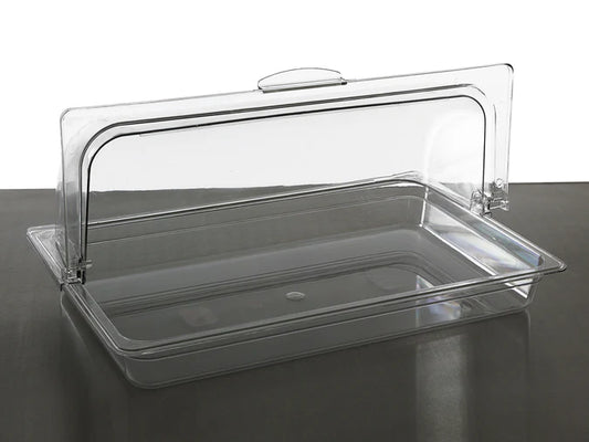 1/1GN Serving Tray with Tall Hinged Lid Food Cover - Clear Polycarbonate