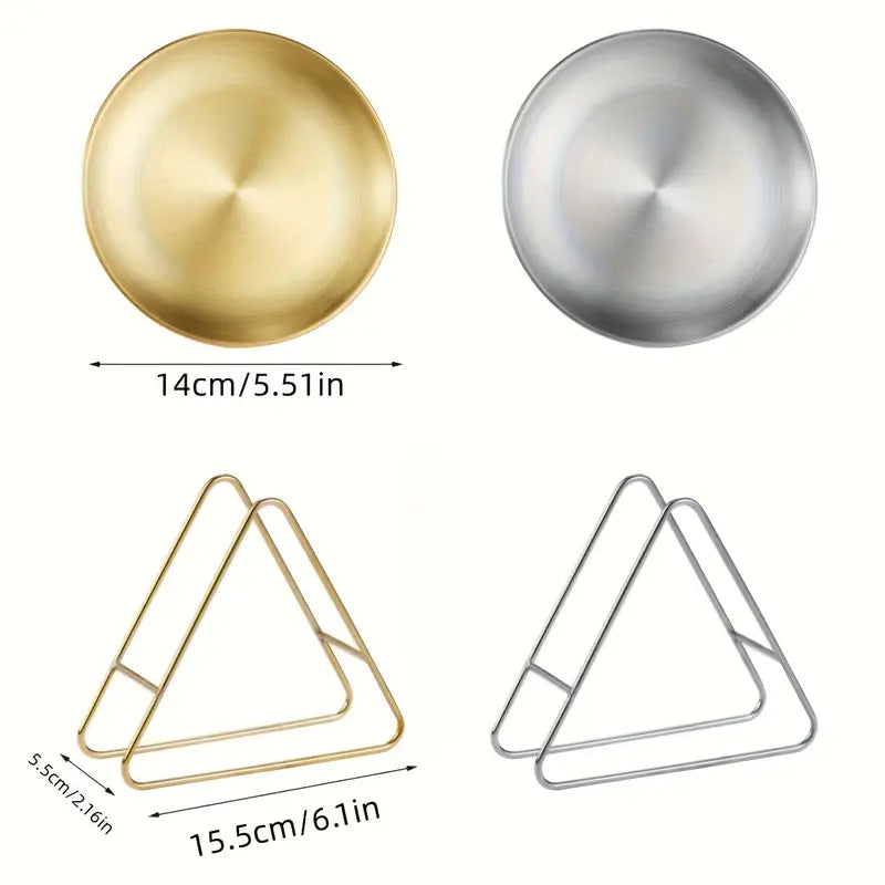 Set of 6 Korean-Style Stainless Steel Shallow Round Plates