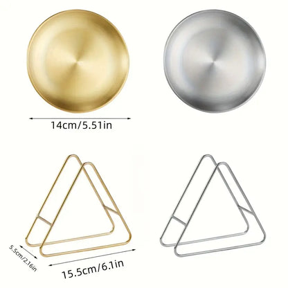 Set of 6 Korean-Style Stainless Steel Shallow Round Plates