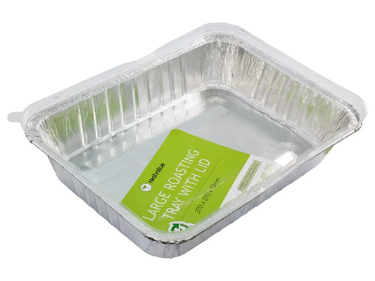 Large Foil Roasting Tray With Clear Plastic Lid - 37cm x 27cm x 7cm)