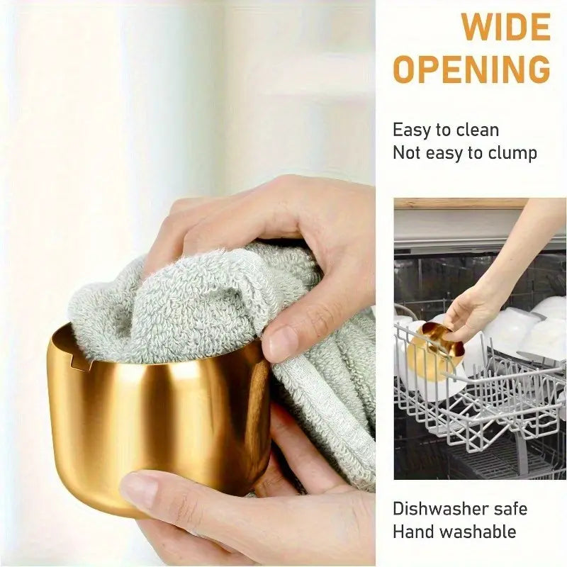 Elegant Golden Sugar Bowl with Lid and Spoon