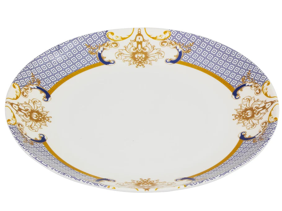 25cm Round Plate with Decorative Blue Pattern - Melamine Dish Platter