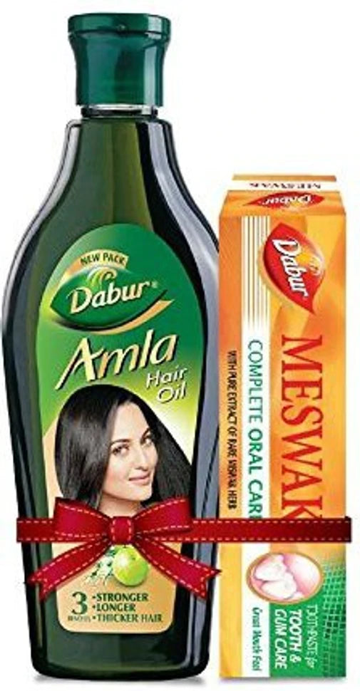 Dabur AMLA HAIR OIL 180ml WITH MESWAK TOOTHPASTE 38gm