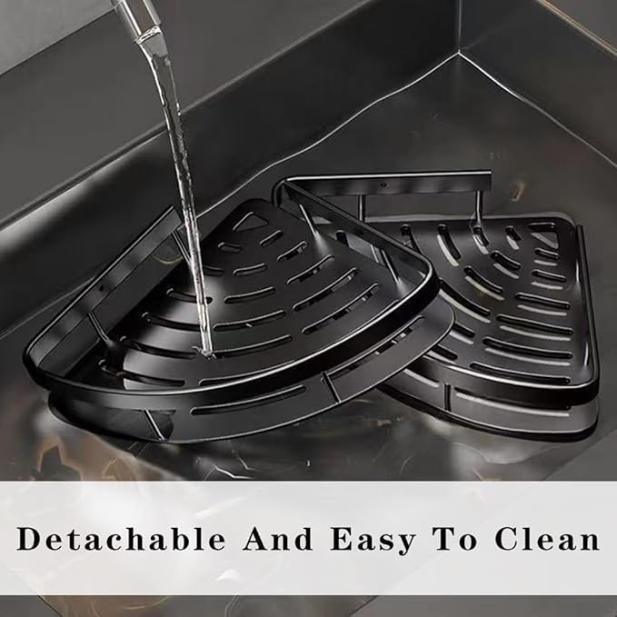 Bathroom Accessories Aluminium Heavy Duty Self Adhesive Bathroom Corner Shelf for Wall, Multipurpose Wall Mounted Bathroom Organiser, Washroom Organizer (Black) (Pack of 1)