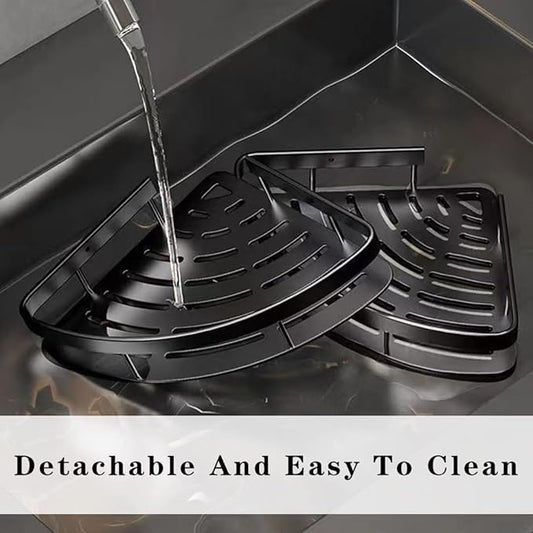 Bathroom Accessories Aluminium Heavy Duty Self Adhesive Bathroom Corner Shelf for Wall, Multipurpose Wall Mounted Bathroom Organiser, Washroom Organizer (Black) (Pack of 1)