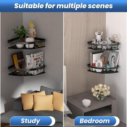 Bathroom Accessories Aluminium Heavy Duty Self Adhesive Bathroom Corner Shelf for Wall, Multipurpose Wall Mounted Bathroom Organiser, Washroom Organizer (Black) (Pack of 1)