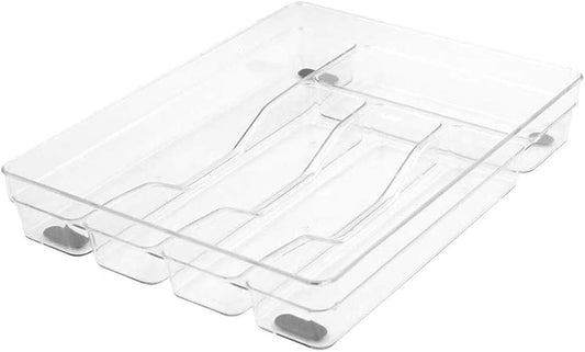 Cutlery Tray 5 Compartment Crystal Clear Plastic Kitchen Drawer Organiser Rack Utensils Spoons